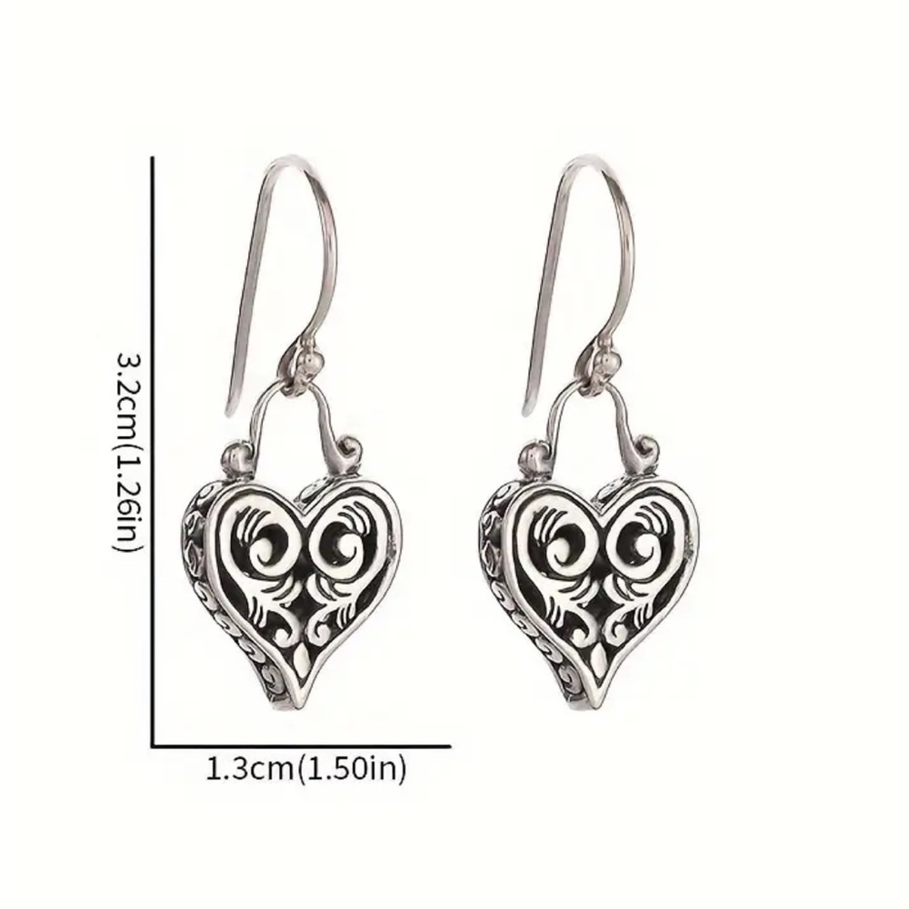 Sterling Silver Heart Filigree Drop Earrings - Silver - Picture 4 of 4